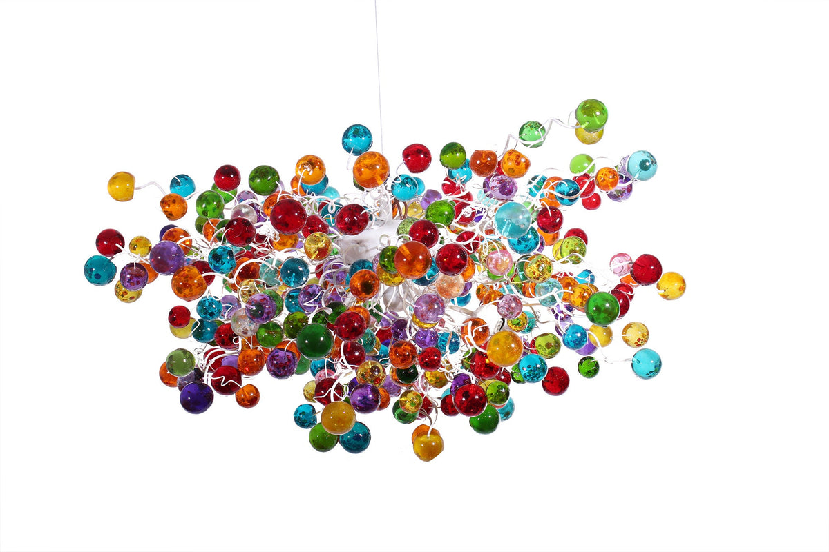 Large Rainbow bubbles Chandelier, Hanging light with multicolored bubbles - statement lighting with rainbow balls for Dining Room.
