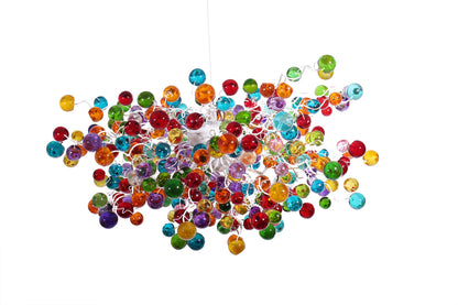 Large Rainbow bubbles Chandelier, Hanging light with multicolored bubbles - statement lighting with rainbow balls for Dining Room.