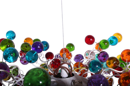 Large Rainbow bubbles Chandelier, Hanging light with multicolored bubbles - statement lighting with rainbow balls for Dining Room.