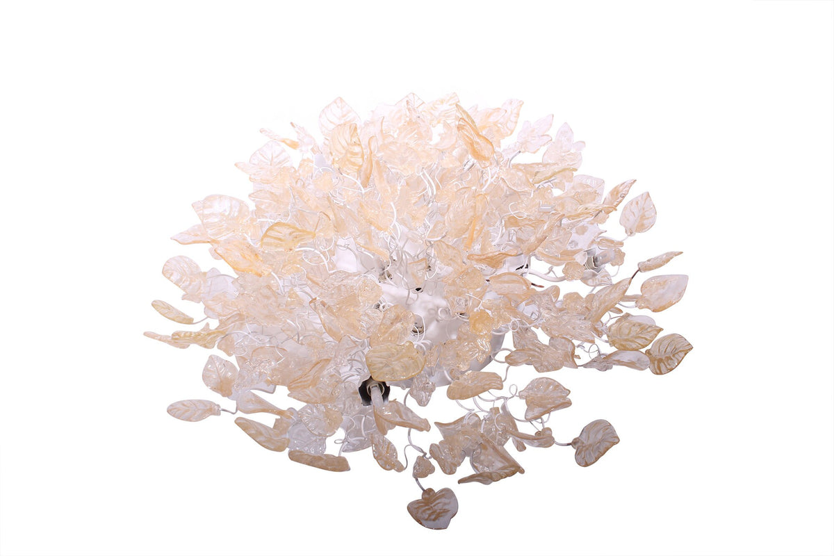 Large Flush Mount Ceiling Light with clear and gold color flowers and leaves, unique ceiling mount light for kitchen.