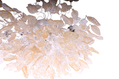 Large Flush Mount Ceiling Light with clear and gold color flowers and leaves, unique ceiling mount light for kitchen.