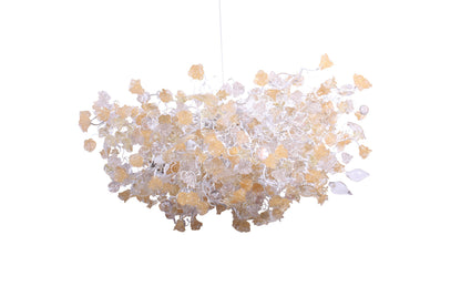 Hanging chandeliers with light gold and clear color flowers and leaves for Dining Room