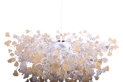 Hanging chandeliers with light gold and clear color flowers and leaves for Dining Room
