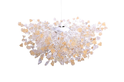 Hanging chandeliers with light gold and clear color flowers and leaves for Dining Room