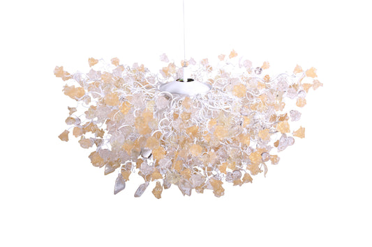 Hanging chandeliers with light gold and clear color flowers and leaves for Dining Room