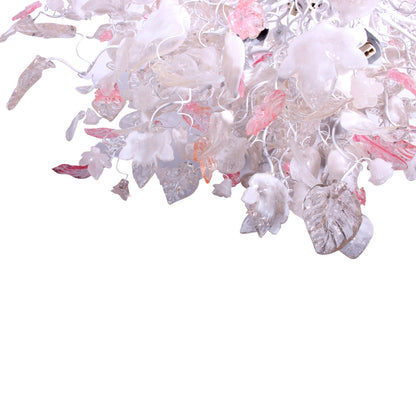 Oval Flower Chandelier: White Clear Gold Pink Resin Leaves 34x22 Inch Hanging Light Fixture