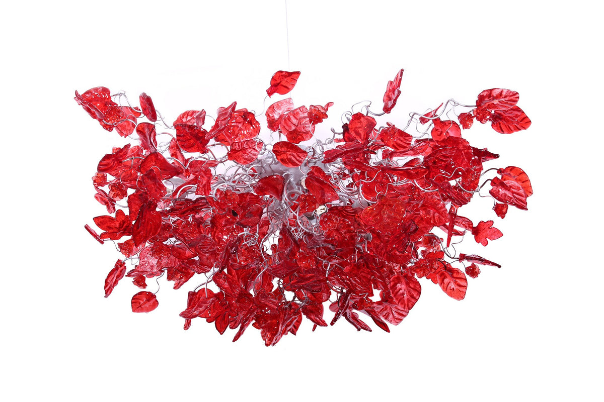 Red Resin Flower Leaf Chandelier: 30 Inch Handmade Ceiling Light