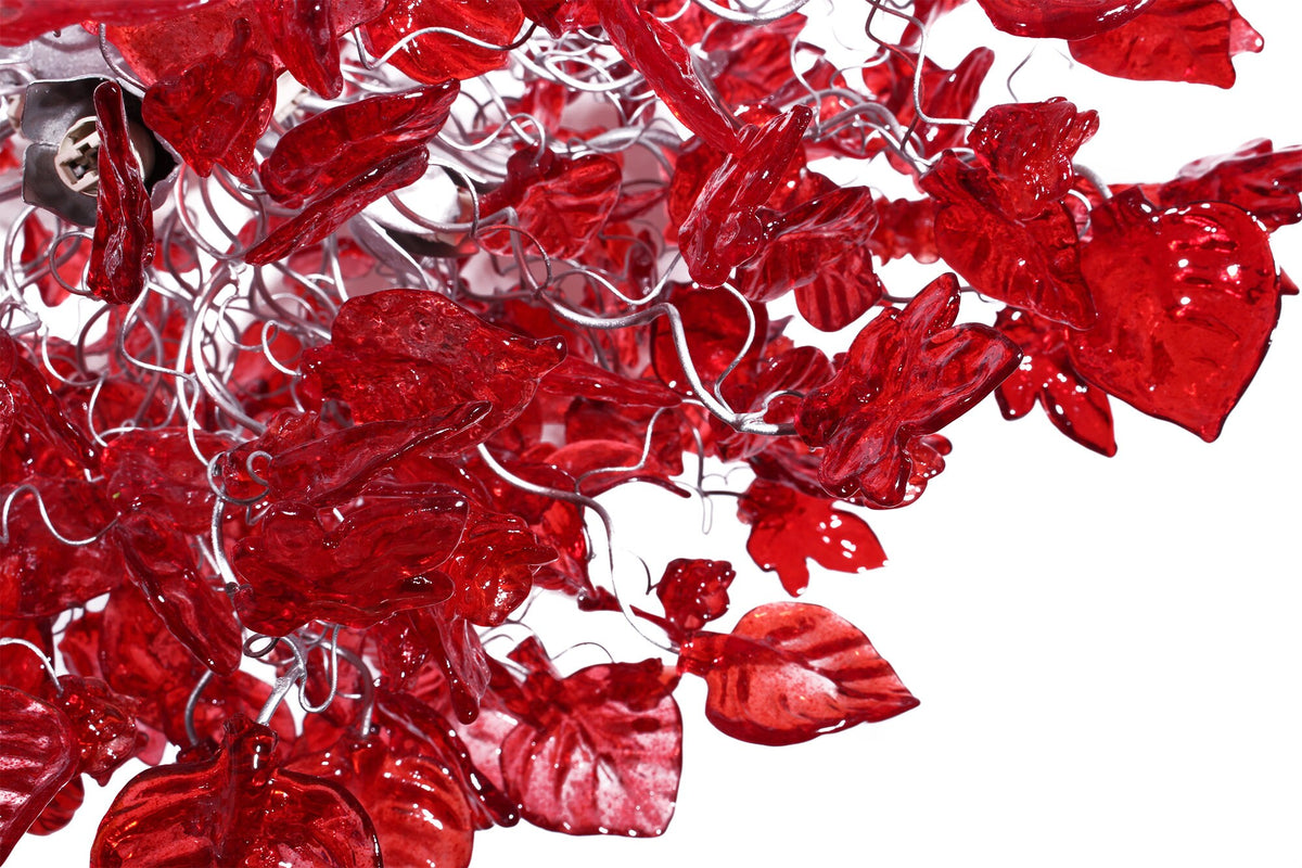 Red Resin Flower Leaf Chandelier: 30 Inch Handmade Ceiling Light
