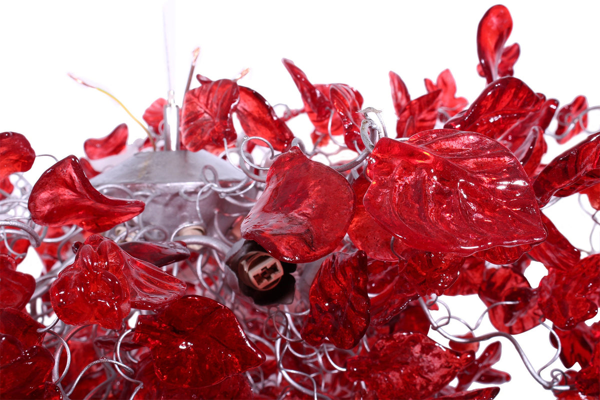 Red Resin Flower Leaf Chandelier: 30 Inch Handmade Ceiling Light