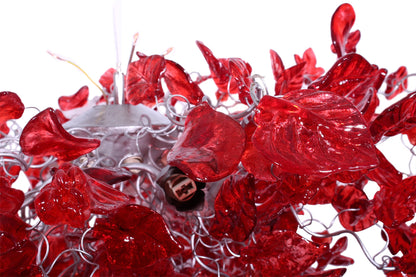 Red Resin Flower Leaf Chandelier: 30 Inch Handmade Ceiling Light