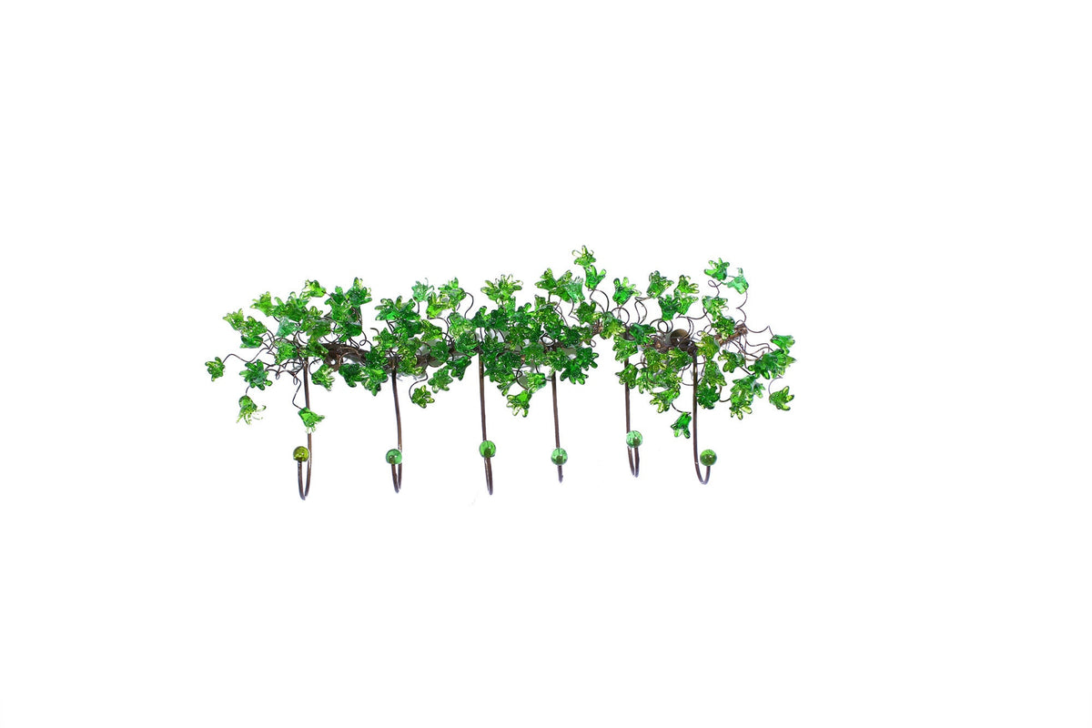 Unique hooks Coat Rack, Wall Hook with green resin flowers and leaves, decorative wall hanger.