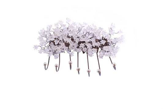 Unique hooks Coat Rack, Wall Hook with clear transparent resin flowers and leaves, decorative wall hanger.