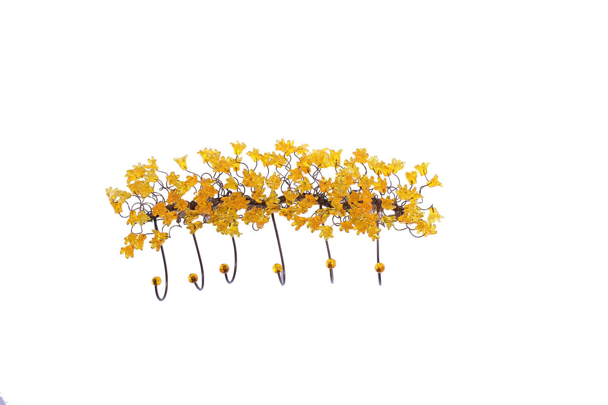 Unique hooks Coat Rack, Wall Hook with yellow resin flowers and leaves, decorative wall hanger.