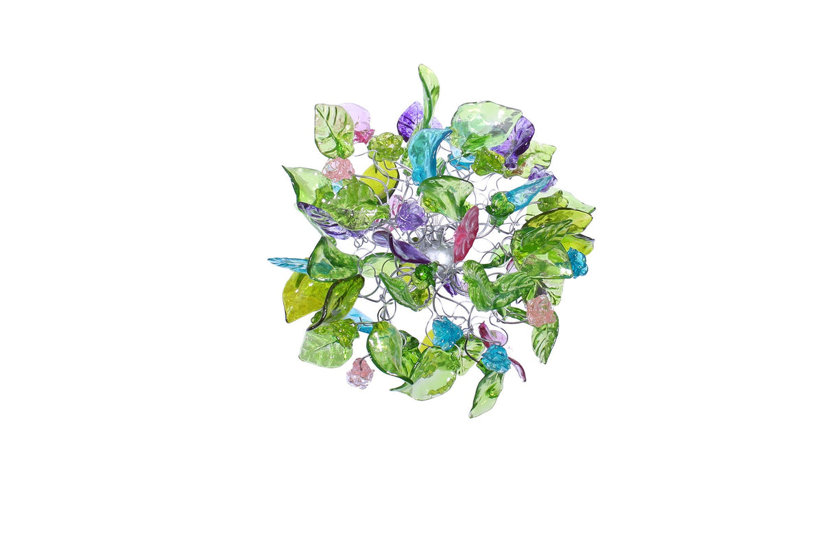 Pendant light with green flowers and leaves for hall, bathroom or as a bedside lamp - a unique lighting.