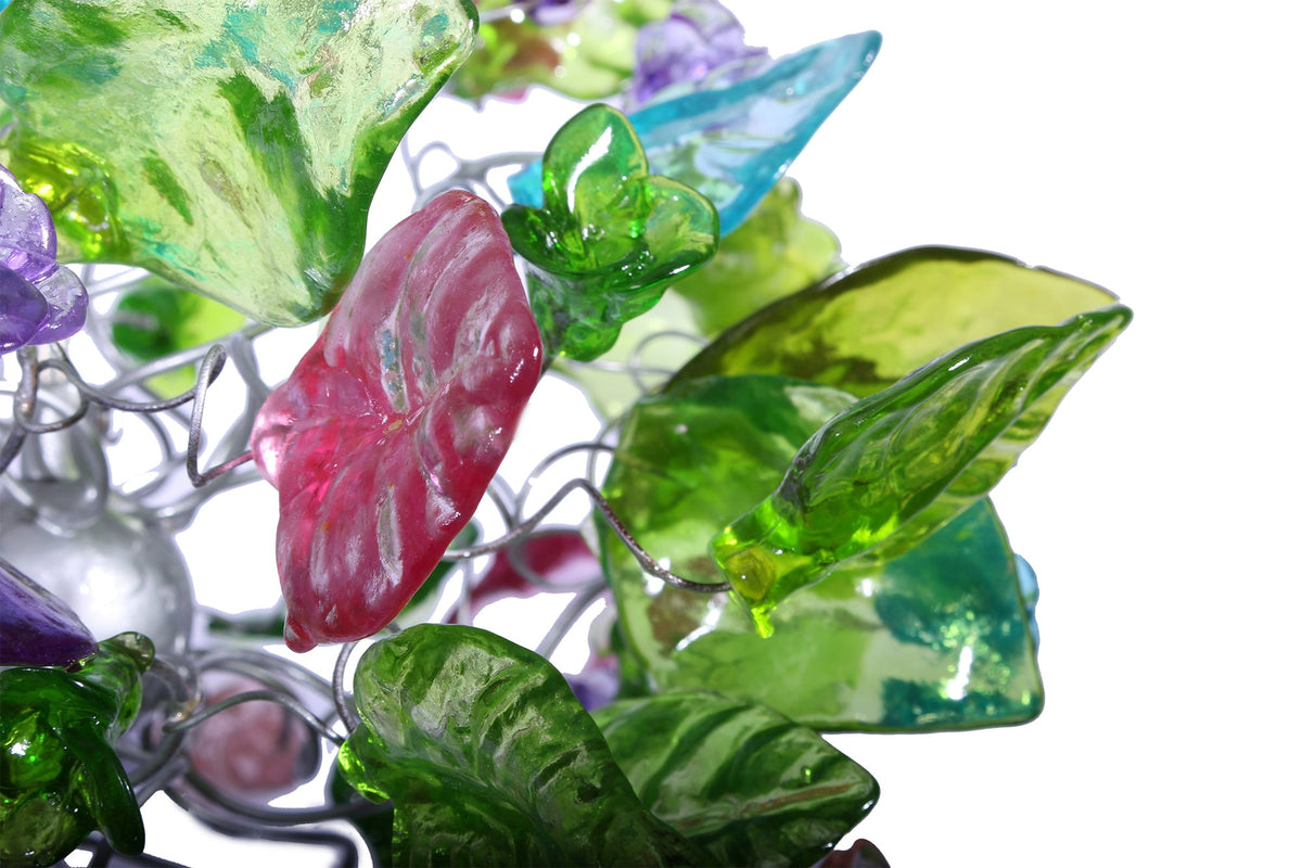 Pendant light with green flowers and leaves for hall, bathroom or as a bedside lamp - a unique lighting.