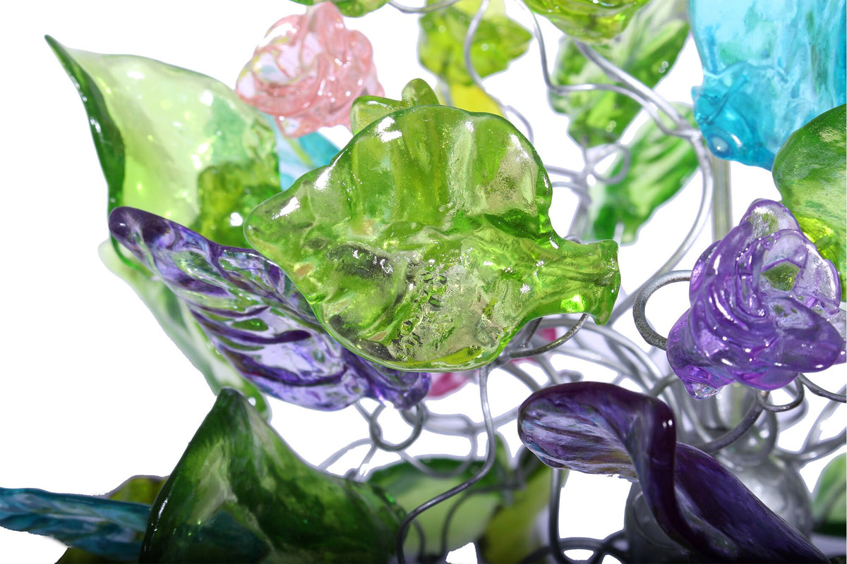Pendant light with green flowers and leaves for hall, bathroom or as a bedside lamp - a unique lighting.