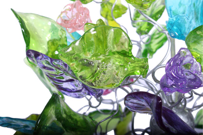 Pendant light with green flowers and leaves for hall, bathroom or as a bedside lamp - a unique lighting.