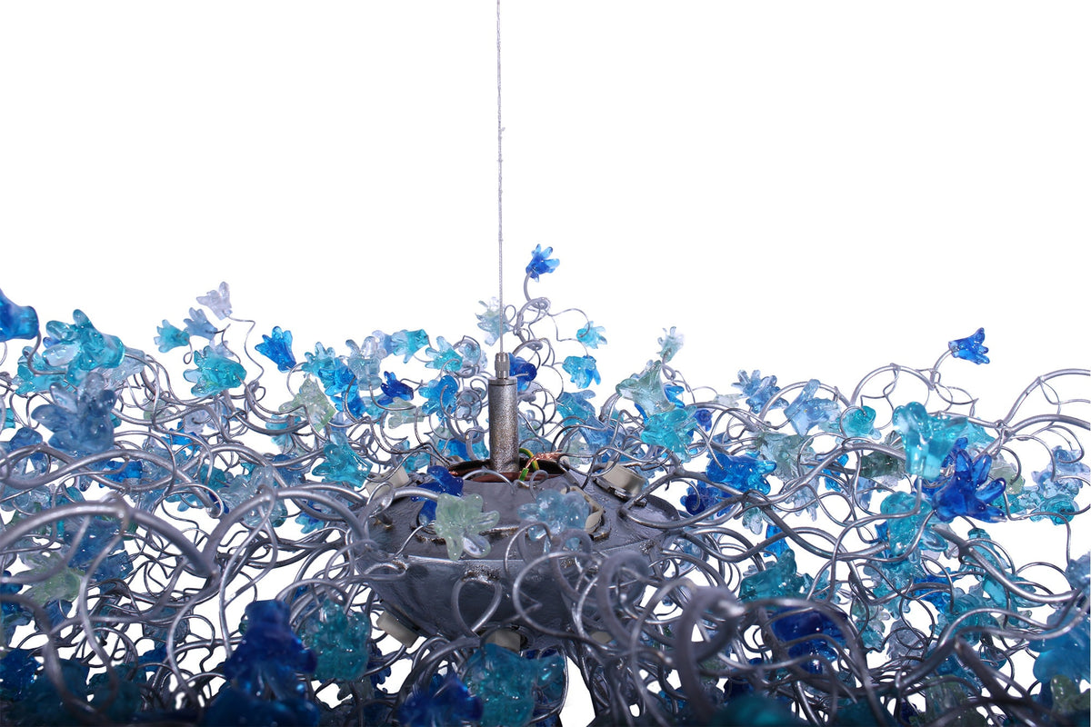 Grand Blue & Gray Flower Light Chandelier