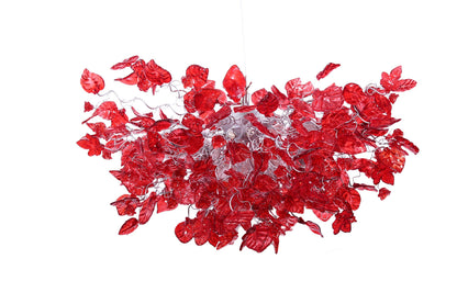 Red Resin Flower Leaf Chandelier: 30 Inch Handmade Ceiling Light