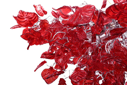 Red Resin Flower Leaf Chandelier: 30 Inch Handmade Ceiling Light