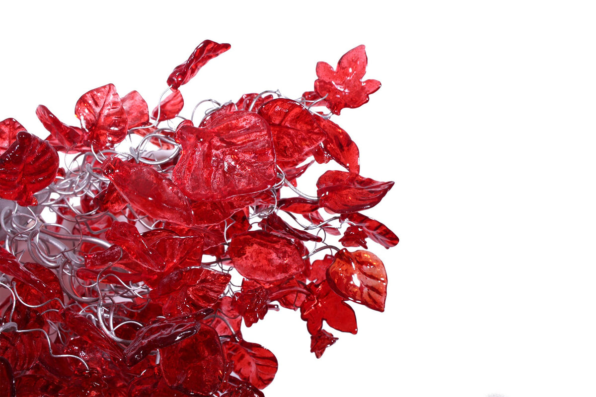 Red Resin Flower Leaf Chandelier: 30 Inch Handmade Ceiling Light