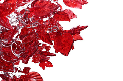 Red Resin Flower Leaf Chandelier: 30 Inch Handmade Ceiling Light