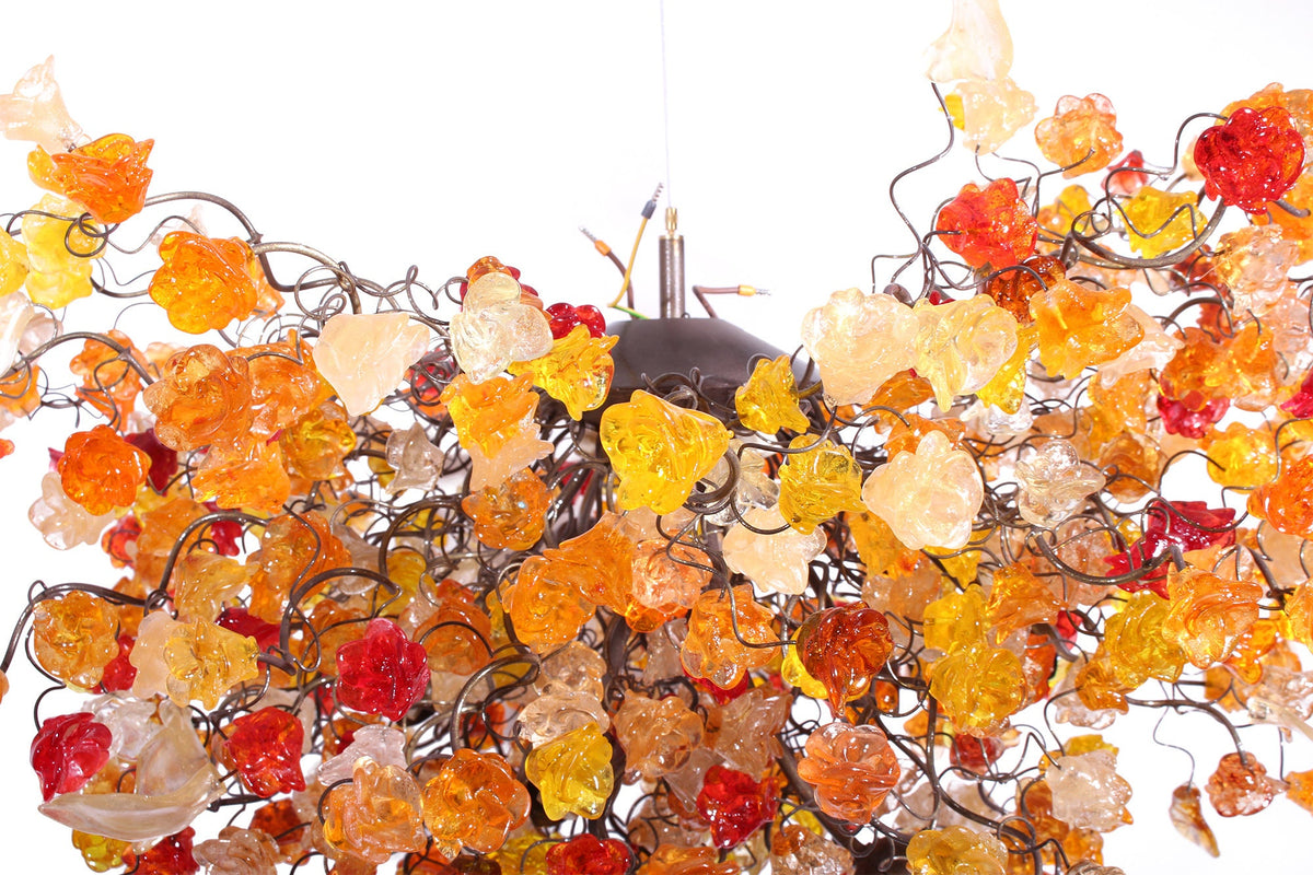 Hanging chandeliers with autumn color flowers and leaves for Dining Room, bedroom or living room.