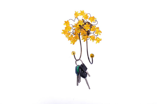 Wall Hook with yellow resin flowers decorative wall hanger for towel, cloths keys.