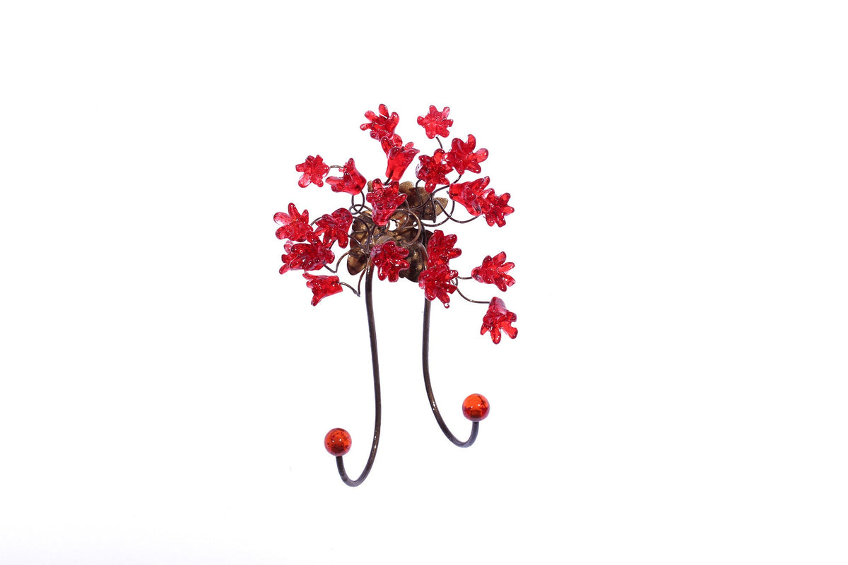 Wall Hook with red resin flowers decorative wall hanger for towel, cloths keys.
