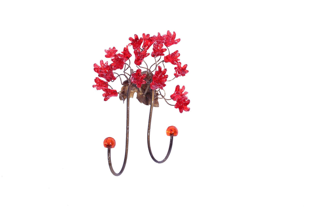 Wall Hook with red resin flowers decorative wall hanger for towel, cloths keys.