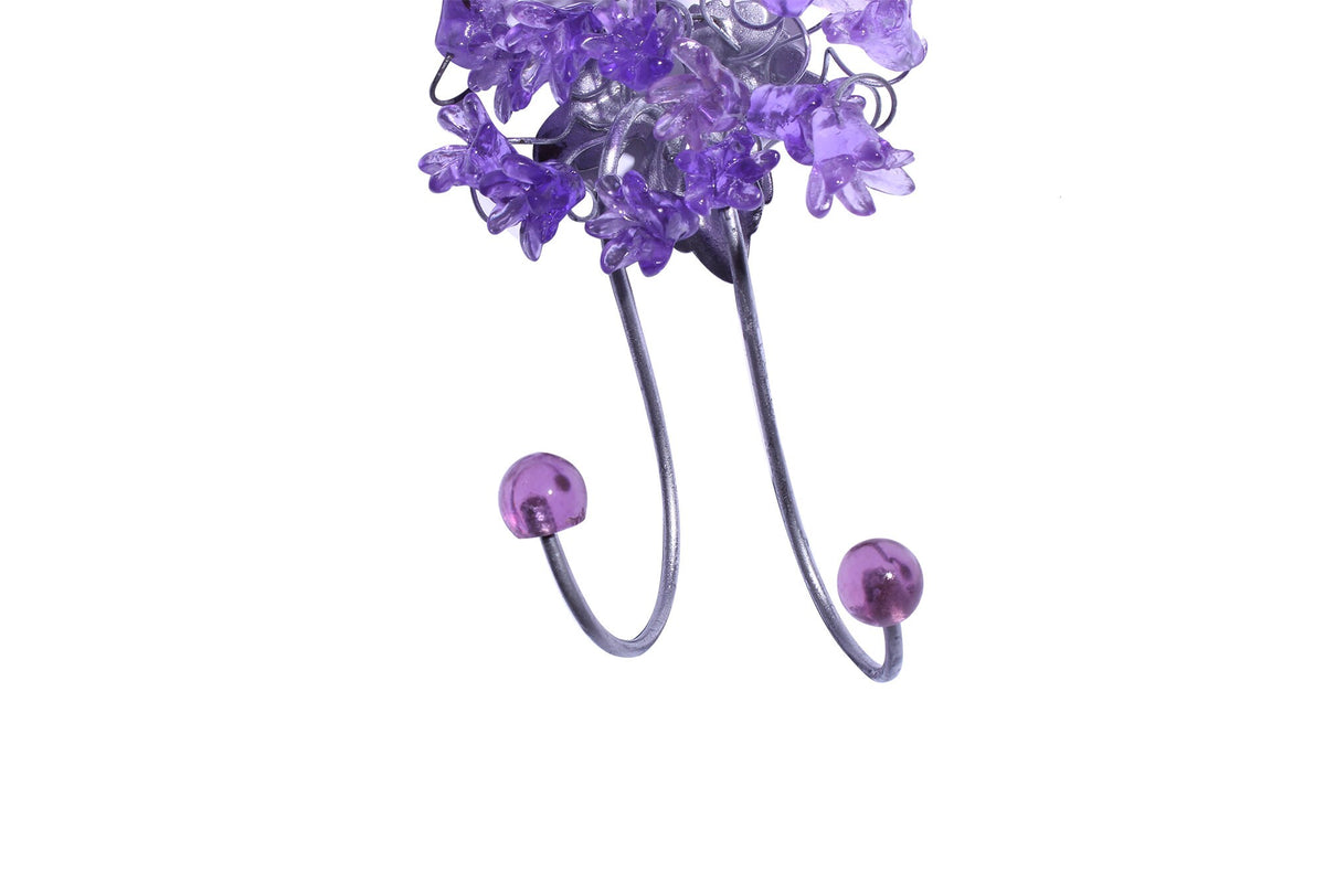 Wall Hook with purple resin flowers decorative wall hanger for towel, cloths keys.