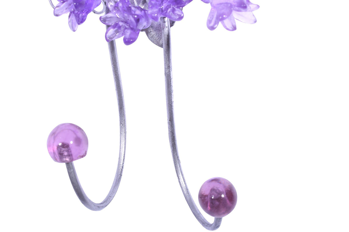 Wall Hook with purple resin flowers decorative wall hanger for towel, cloths keys.
