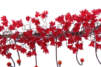 Unique hooks Coat Rack, Wall Hook with red resin flowers and leaves, decorative wall hanger.