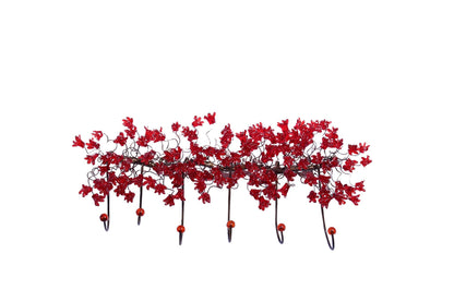 Unique hooks Coat Rack, Wall Hook with red resin flowers and leaves, decorative wall hanger.