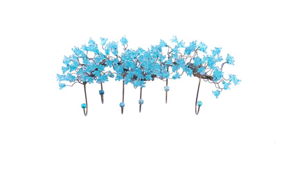 Handmade Metal 6-Hook Coat Rack: Light Blue Resin Flower Leaf Wall Towel Hanger
