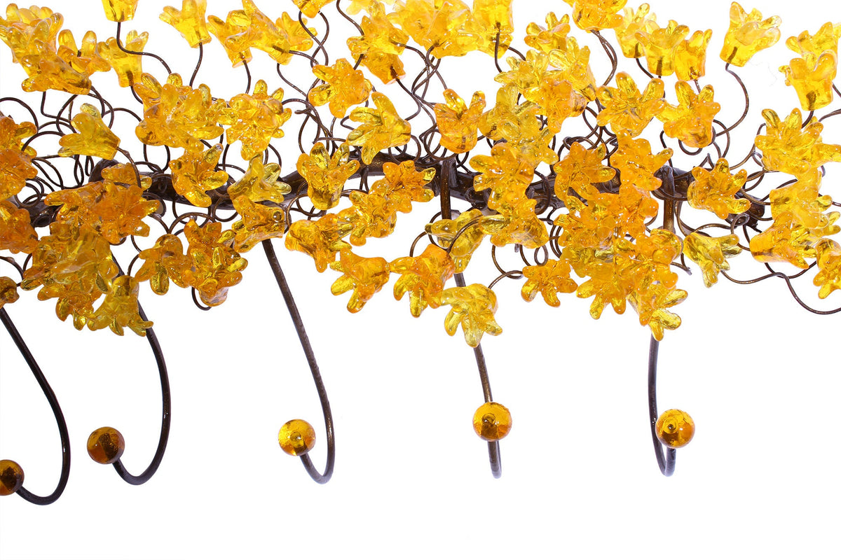 Unique hooks Coat Rack, Wall Hook with yellow resin flowers and leaves, decorative wall hanger.