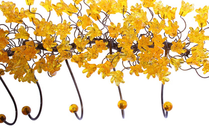Unique hooks Coat Rack, Wall Hook with yellow resin flowers and leaves, decorative wall hanger.