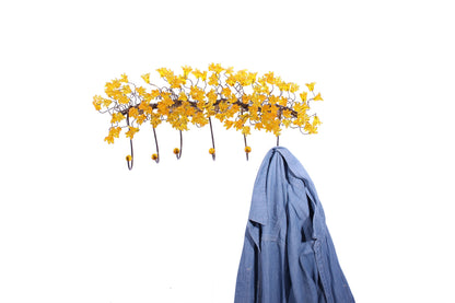 Unique hooks Coat Rack, Wall Hook with yellow resin flowers and leaves, decorative wall hanger.