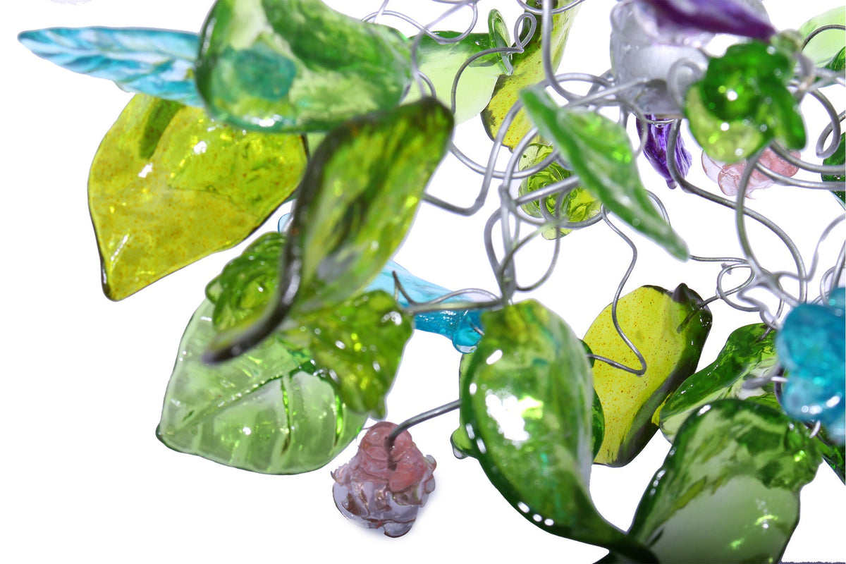 Pendant light with green flowers and leaves for hall, bathroom or as a bedside lamp - a unique lighting.