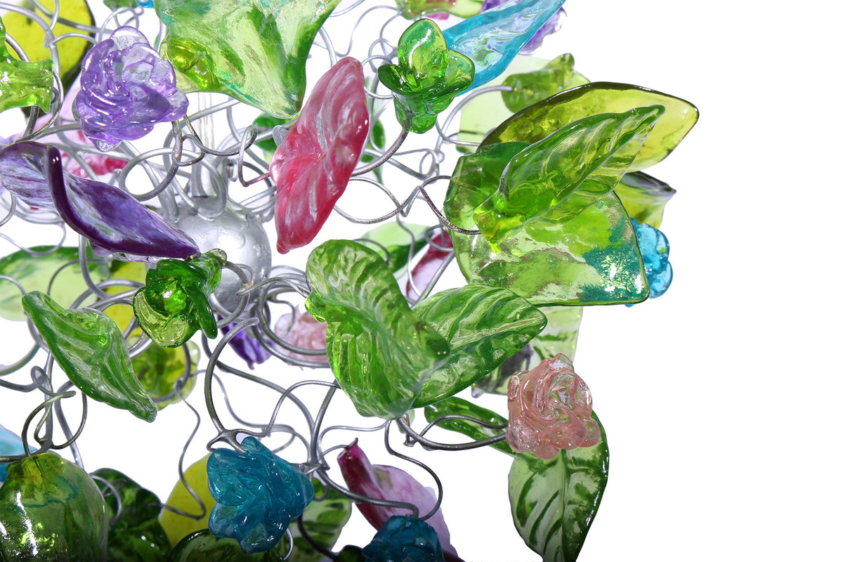 Pendant light with green flowers and leaves for hall, bathroom or as a bedside lamp - a unique lighting.