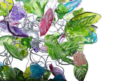 Pendant light with green flowers and leaves for hall, bathroom or as a bedside lamp - a unique lighting.