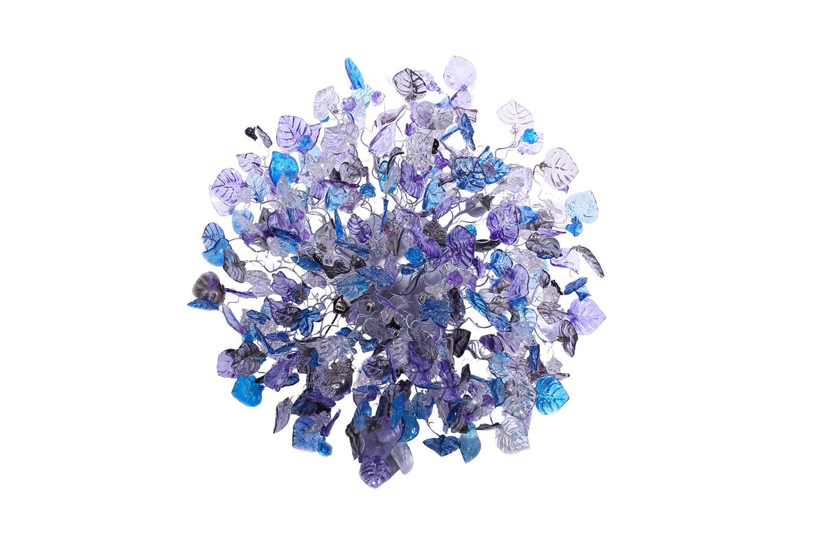 Large 30 inch Flush Mount Ceiling Light: Purple Blue Gray Resin Flowers