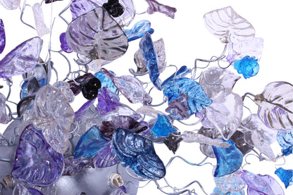 Large 30 inch Flush Mount Ceiling Light: Purple Blue Gray Resin Flowers