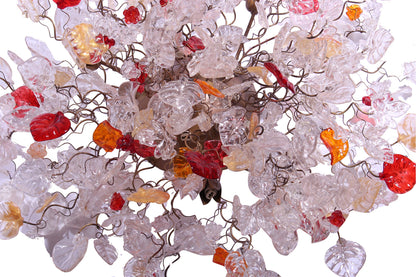 Red Floral Flush Mount Ceiling Light: Resin Flowers Leaves Kitchen Dining Room Lighting