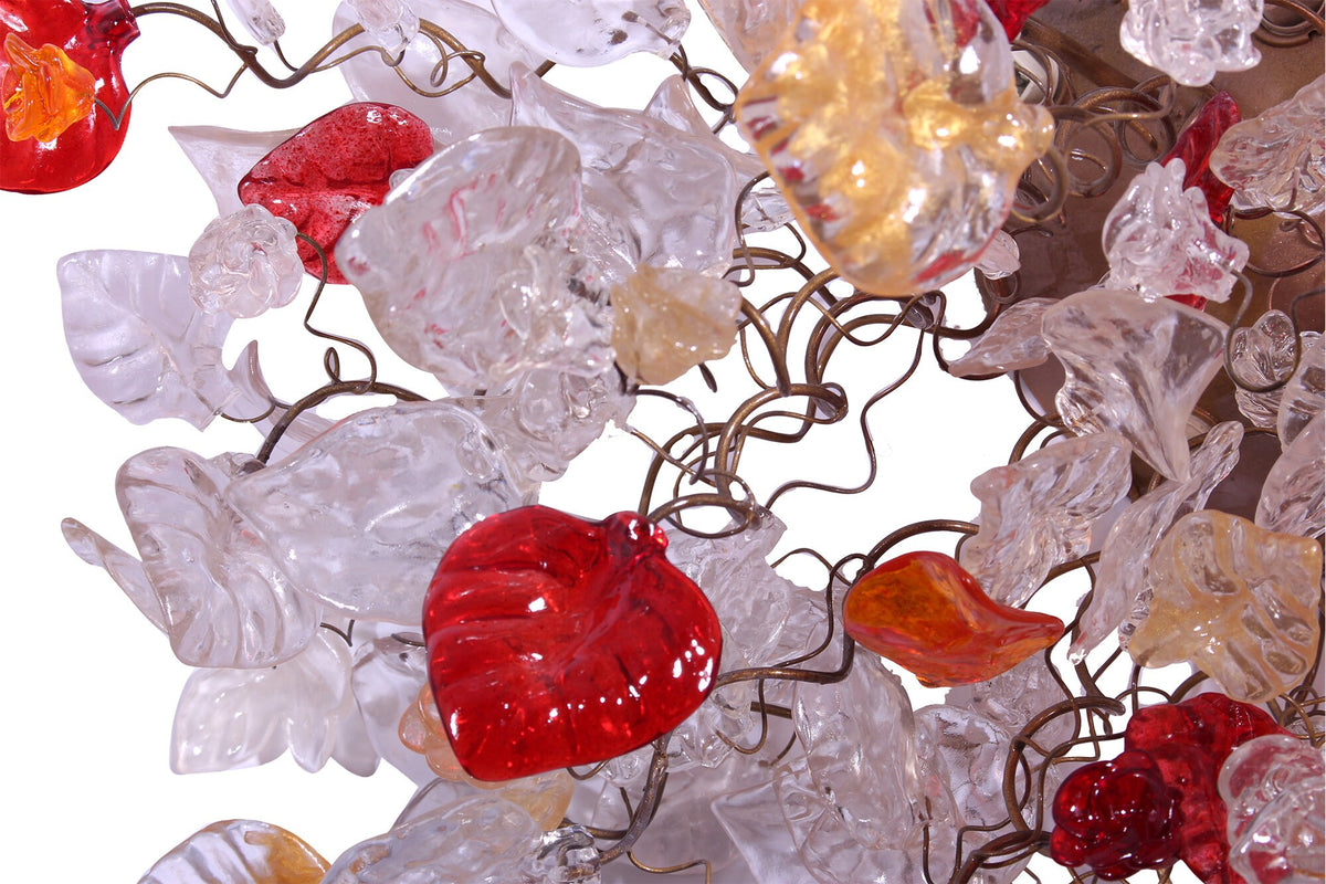 Red Floral Flush Mount Ceiling Light: Resin Flowers Leaves Kitchen Dining Room Lighting