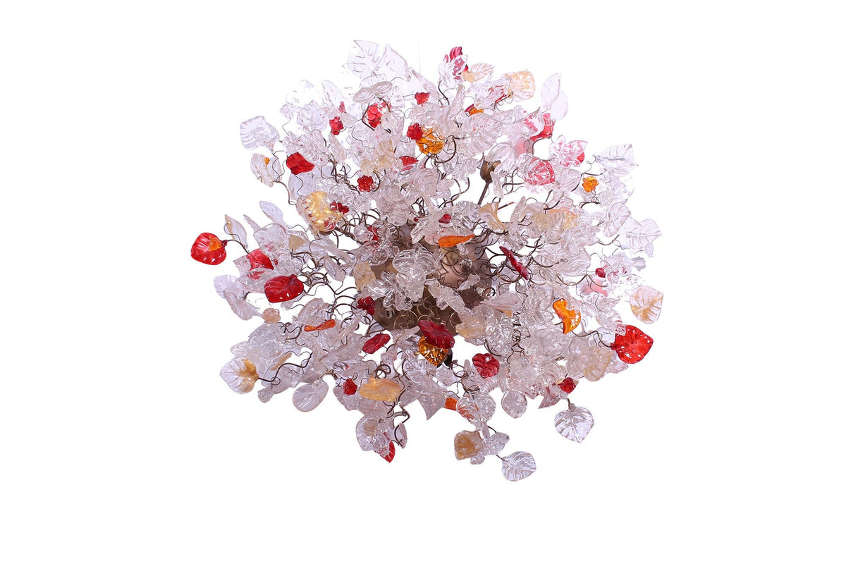 Red Floral Flush Mount Ceiling Light: Resin Flowers Leaves Kitchen Dining Room Lighting