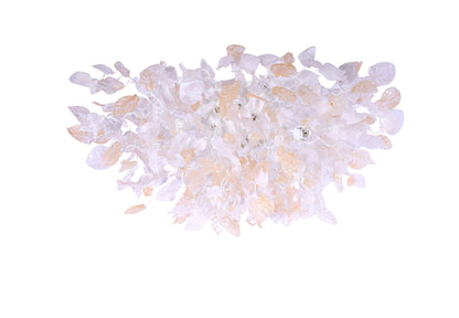 Large Oval Clear & Gold Flush Mount Ceiling Light: Resin Flowers and Leaves Decor Accent