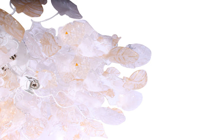 Large Oval Clear & Gold Flush Mount Ceiling Light: Resin Flowers and Leaves Decor Accent