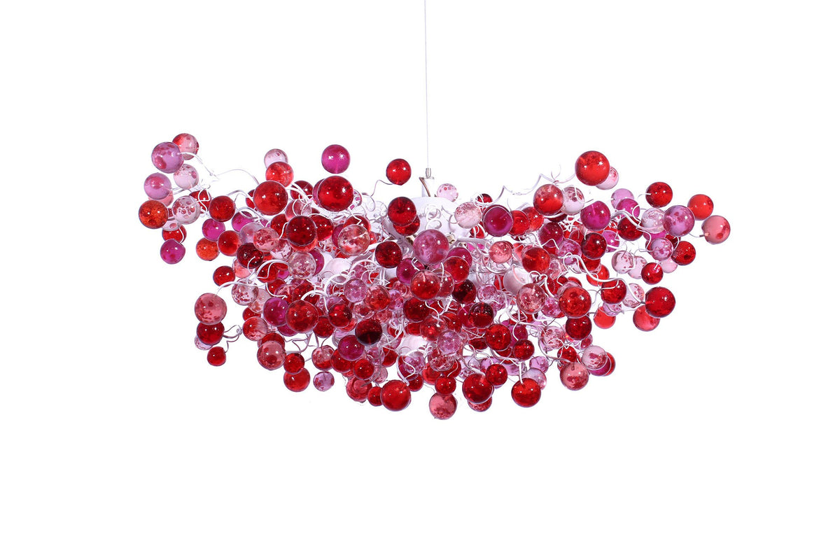 Modern Hanging oval chandeliers with red and pink bubbless for Dining Room, or living room - elegant lighting