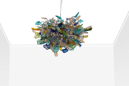 Hanging chandeliers with sea color and yellow flowers and leaves for Dining Room , living room or bedroom.